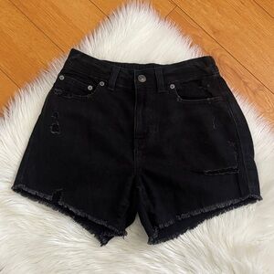 Aerie Black Denim Semi Distressed Shorts